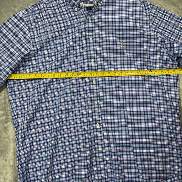 Ralph Lauren 2XLT Blue Pink Plaid Short Sleeve Button Mens Shirt Flesh Pony - Picture 4 of 7
